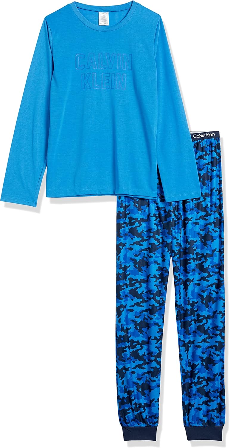 Calvin Klein Boys' Long Sleeve Tee and Plaid Jogger Pajama Set